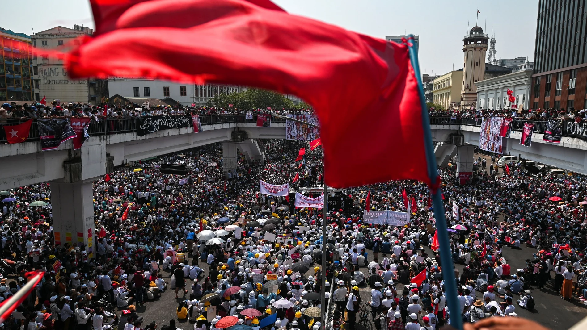Protestas contra el golpe en Yangon, hoy
