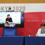 Tokyo (Japan), 17/02/2021.- Christophe Dubi (on the screen), Olympic Games Executive Director, speaks remotely during the International Olympic Committee (IOC), the International Paralympic Committee (IPC) and the Tokyo Organising Committee of the Olympic & Paralympic Games (Tokyo 2020) joint press briefing in Tokyo, Japan, 17 February 2021 (issued 22 February 2021). Tokyo 2020, IOC and IPC hosted a joint working meeting via teleconference focusing COVID-19 countermeasures during 15-17 this month. (Japón, Tokio) EFE/EPA/Du Xiaoyi / POOL