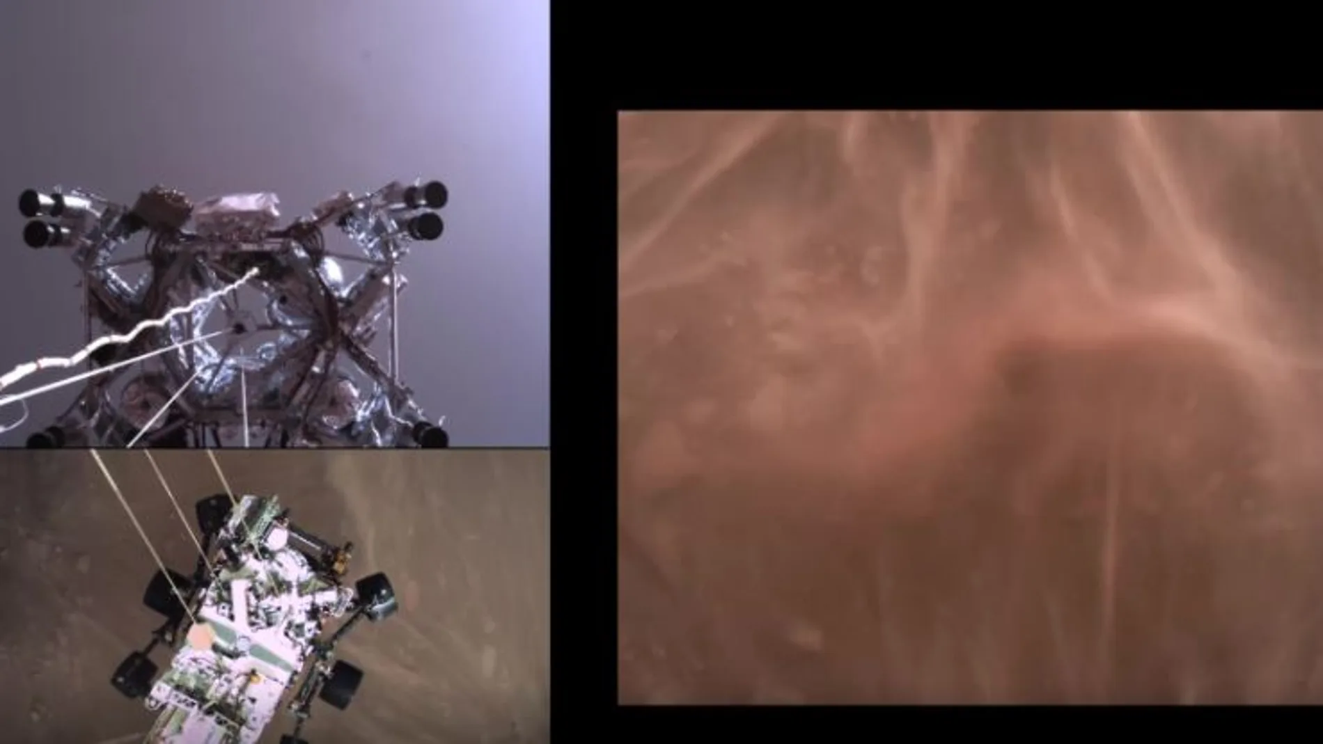 Imágenes del vídeo de descenso y aterrizaje del rover Perseverance en Marte