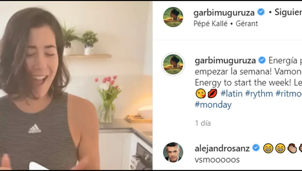 Mensaje de Alejandro Sanz a Garbiñe Muguruza a través de Instagram.