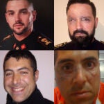 Arriba, el teniente Candón antes y después de la explosión. Abajo, el brigada González
