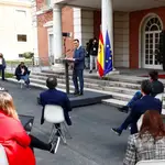 El presidente del Gobierno Pedro Sánchez, esta semana en rueda de prensa en Moncloa ante los periodistas