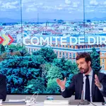 El presidente del PP, Pablo Casado y el secretario general, Teodoro García Egea, durante a reunión del Comité de Dirección de la formación, este viernes en Madrid.