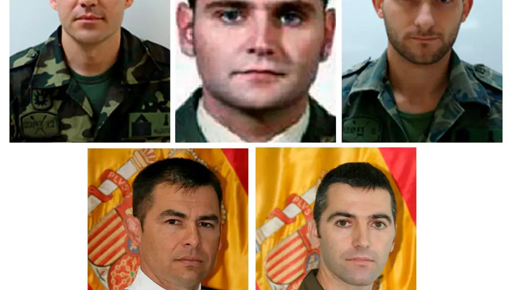 Los fallecidos: Sergio Valdepeñas, Mario Hernández, Miguel Ángel Díaz, Víctor Manuel Zamora y Javier Muñoz Gómez (de izda. a dcha. y de arriba a abajo)