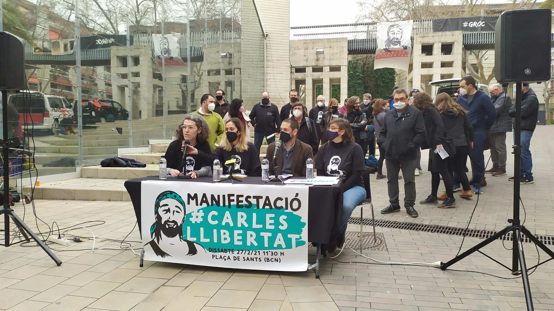 Rueda de prensa del grupo de apoyo 'Carles Llibertat' por el manifestante de Barcelona encarcelado durante las protestas por Pablo Hasel. En Barcelona, el 26 de febrero de 2021. EUROPA PRESS