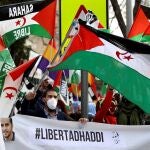 Protesta saharaui frente a la embajada de Marruecos en Madrid. EFE/JuanJo Martín
