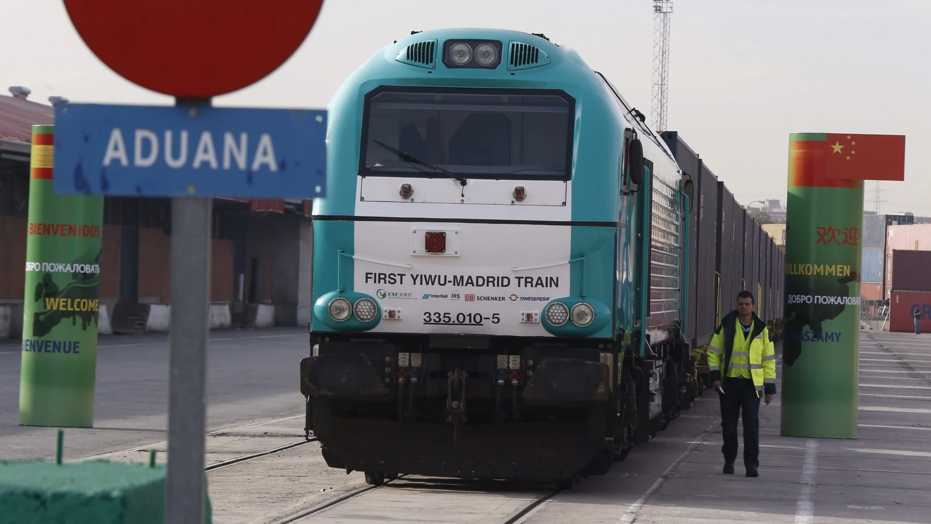Llegada del primer tren de mercancías directo entre China y España en la estación logística de Abroñigal en Méndez Álvaro