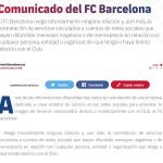 El comunicado oficial del Barcelona el 17 de febrero de 2020 en el que negó todos los hechos sobre el "Barçagate"
