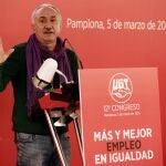 El secretario general de la UGT, Pepe Álvarez durante su reciente intervención en la celebración del 12º Congreso de la UGT de Navarra. Imagen de archivo
