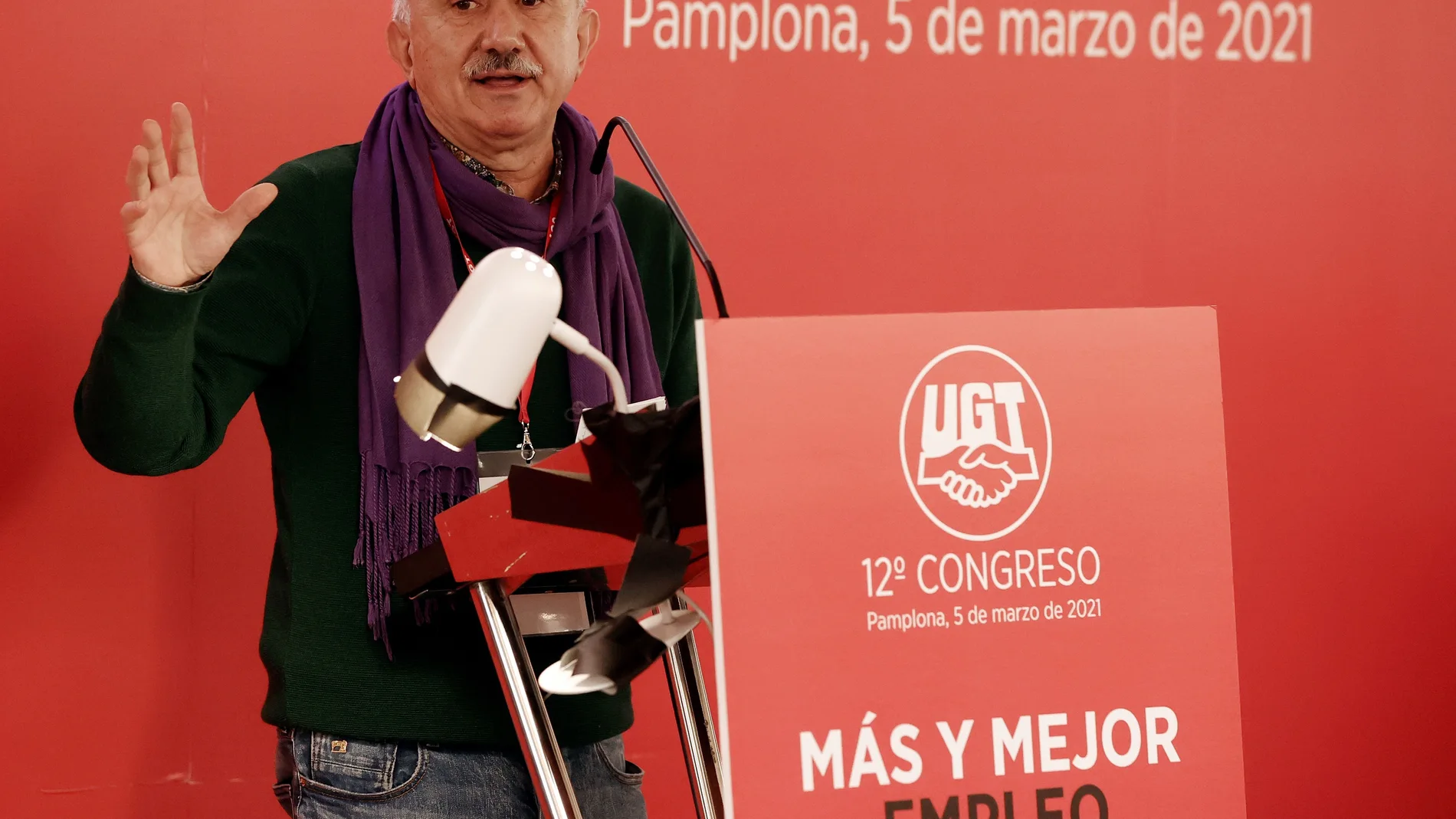 El secretario general de la UGT, Pepe Álvarez durante su reciente intervención en la celebración del 12º Congreso de la UGT de Navarra. Imagen de archivo