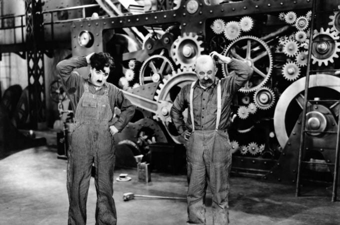 Fotograma de "Tiempos modernos", película de Charles Chaplin de 1936.