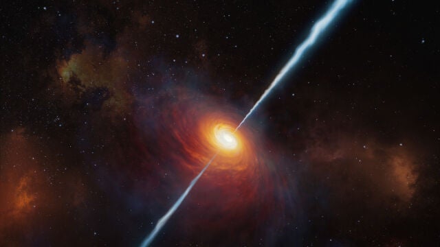 Reconstrucción artística del cuásar P172 + 18 realizada por el European Southern Observatory, concretamente por M. Kornmesser