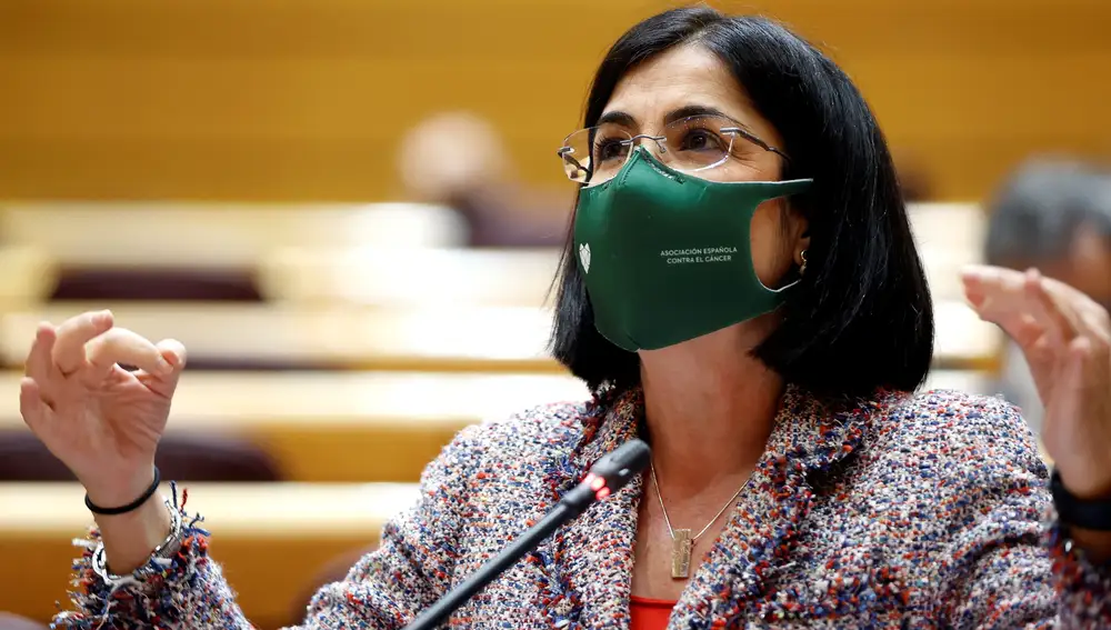 MADRID, 09/03/2021.- La ministra de Sanidad Carolina Darias, en la sesión de control al Gobierno que se celebra este martes en el Senado.- EFE/Mariscal