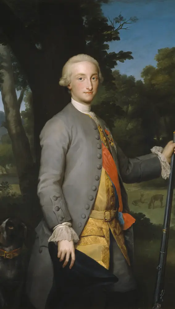Carlos IV en su juventud (c. 1765), en un retrato de Mengs (Museo del Prado, Madrid).