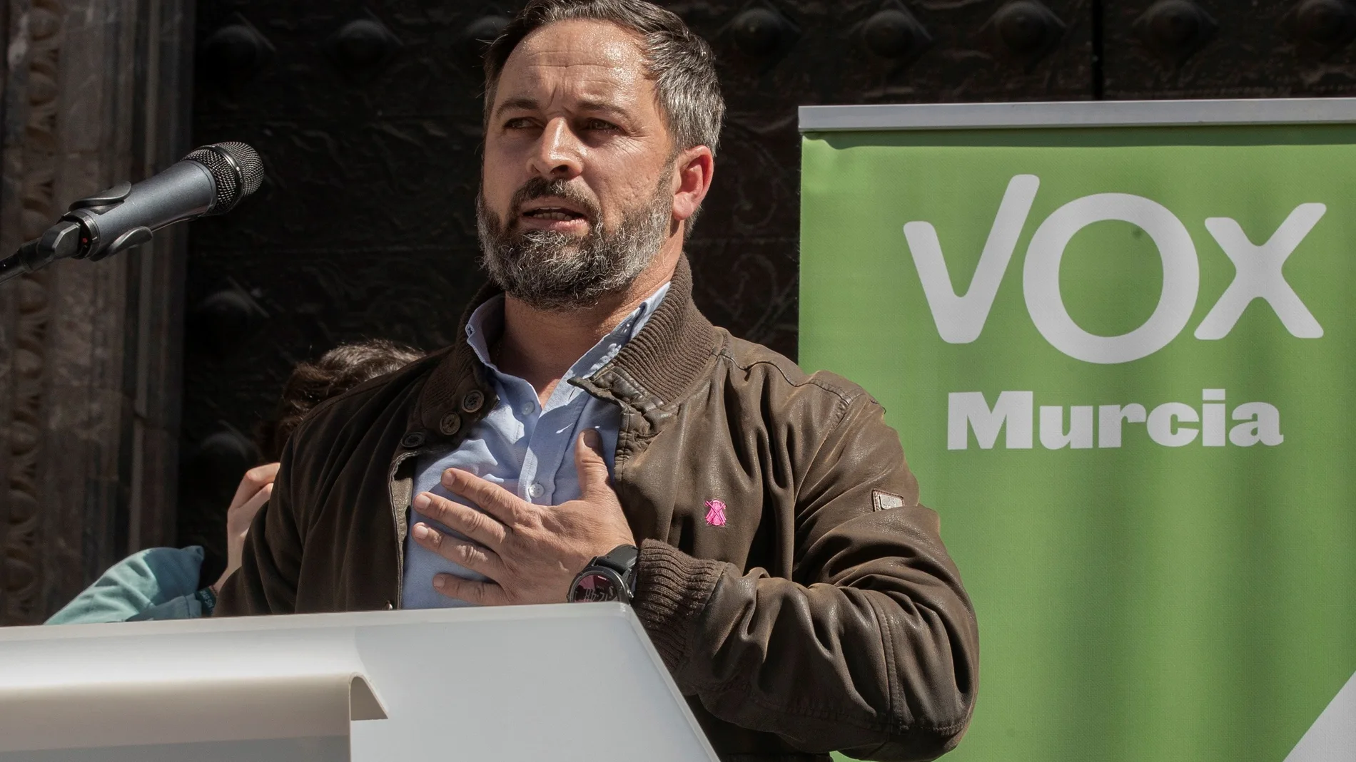 El líder de Vox, Santiago Abascal ayer en una convocatoria de medios en Murcia