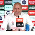 Zinedine Zidane, durante su comparecencia telemática este viernes desde la Ciudad Deportiva del Real Madrid