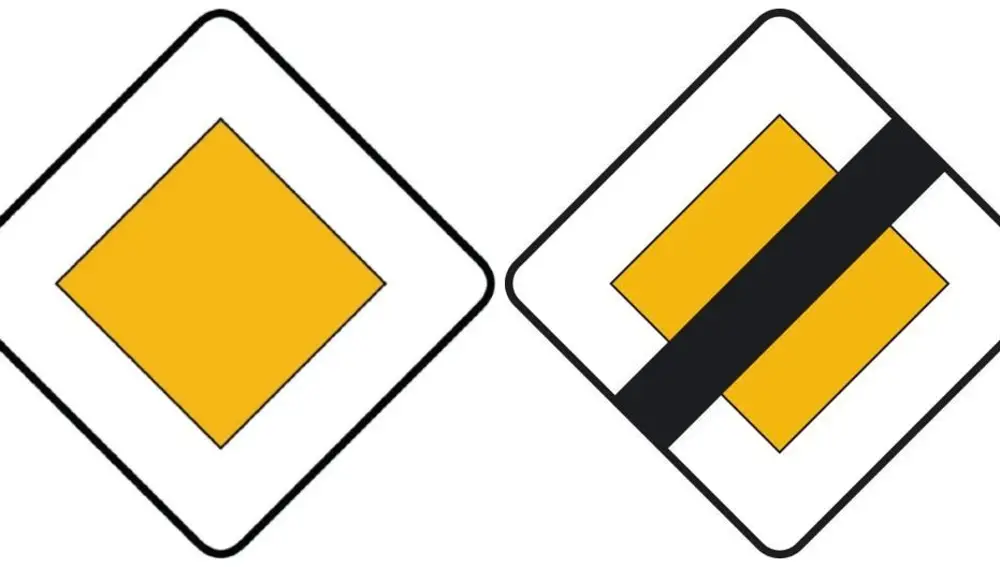 La señal R3 indica la prioridad de los conductores que ciruculan por una calzada sobre el resto. La R4 advierte del fin de esa preferencia de paso.