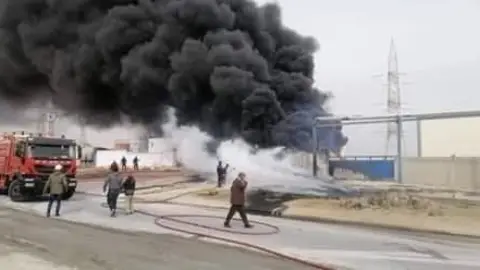 Momento de la explosión de un contenedor en la ciudad tunecina de Gabes