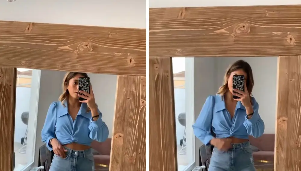 Sara Baceiredo con blusa cropped en azul a través de Instagram Stories
