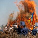 La Asociación Valenciana de Agricultores (AVA-Asaja) escenifica la crisis agraria con una "cremà" de naranjos arrancados por los precios ruinosos obtenidos en las últimas campañas