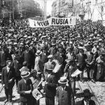 Huelga de 1917. Un cartel deja a la vista qué intenciones guardan los manifestantes