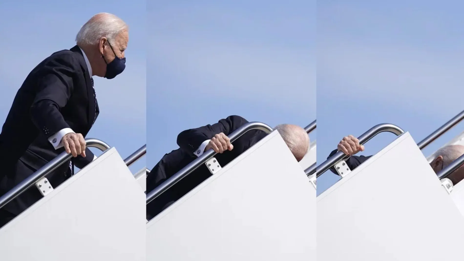 Joe Biden en el momento de su caída subiendo al Air Force One