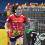Carmen Martín, capitana de España, celebra un gol en el preolímpico / Foto: JL Recia, RFEBM