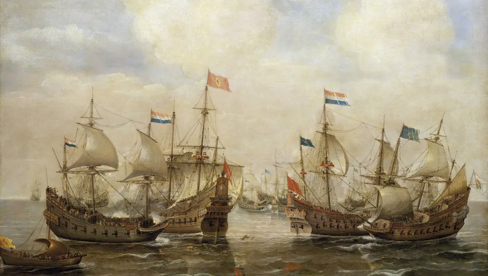 Un combate entre barcos españoles y holandeses, lienzo de Cornelis Verbeeck