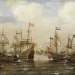 Un combate entre barcos españoles y holandeses, lienzo de Cornelis Verbeeck