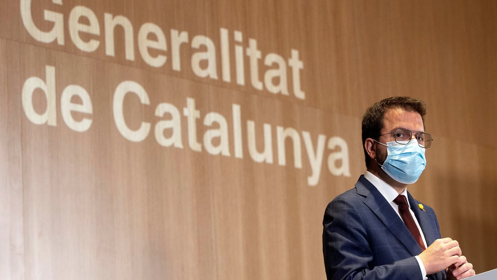 El vicepresidente de la Generalitat en funciones, Pere Aragonès, durante la rueda de prensa de presentación de la campaña de vacunación masiva en Cataluña