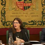 La alcaldesa socialista de Móstoles, Noelia Posse, en el Pleno municipal en el que fue reprobada, en octubre de 2019. «He pagado un alto precio», dijo.