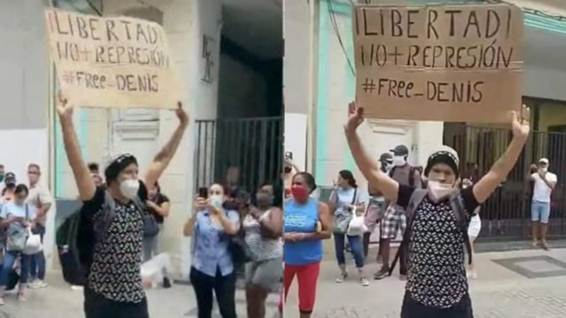 Luis Robles, con su pancarta en el centro de La Habana