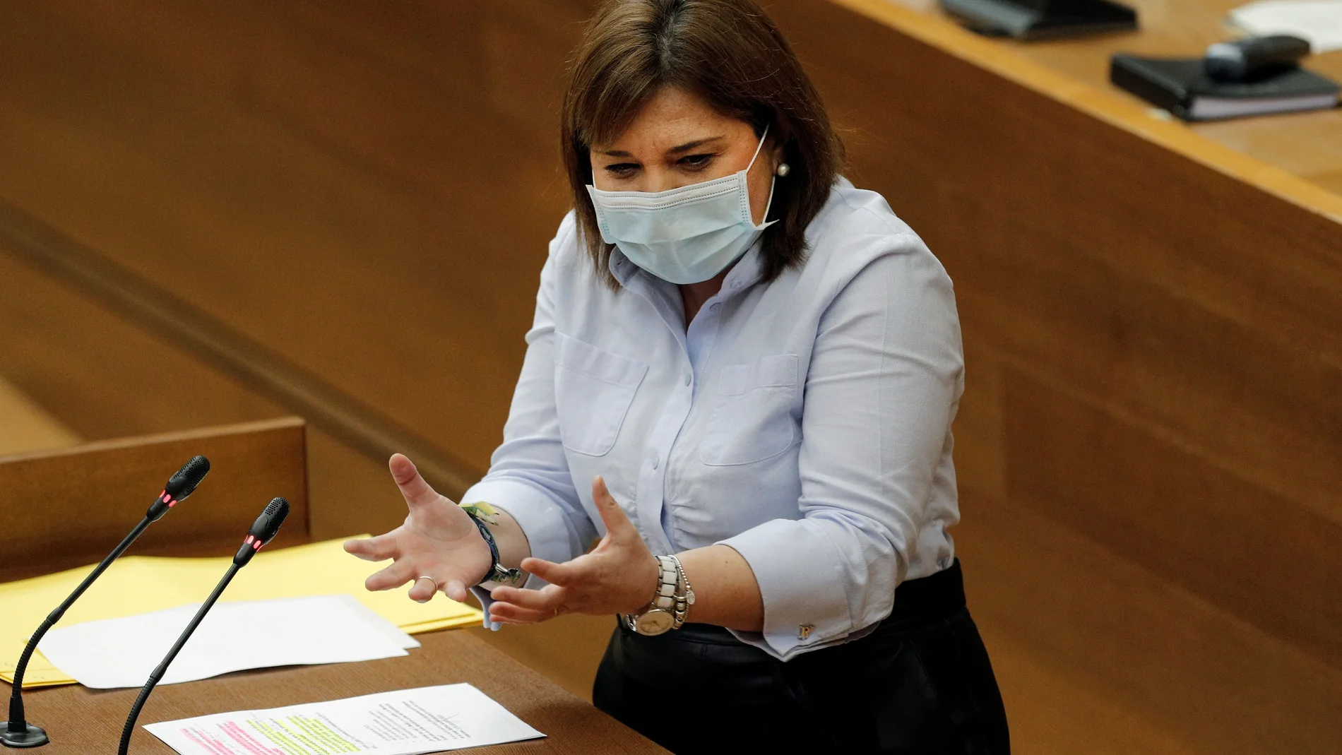 La Portavoz del grupo popular y presidenta del PP-CV, Isabel Bonig, interviene en una sesión de control en Les Corts Valencianes.