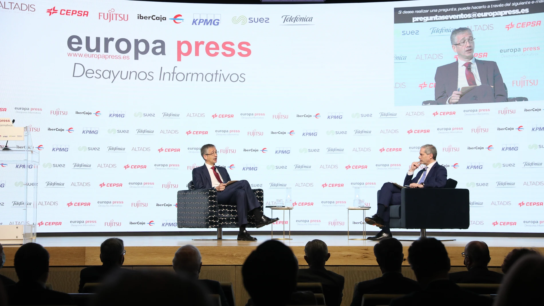 El gobernador del Banco de España, Pablo Hernández de Cos, en los Desayunos Informativos de Europa Press
