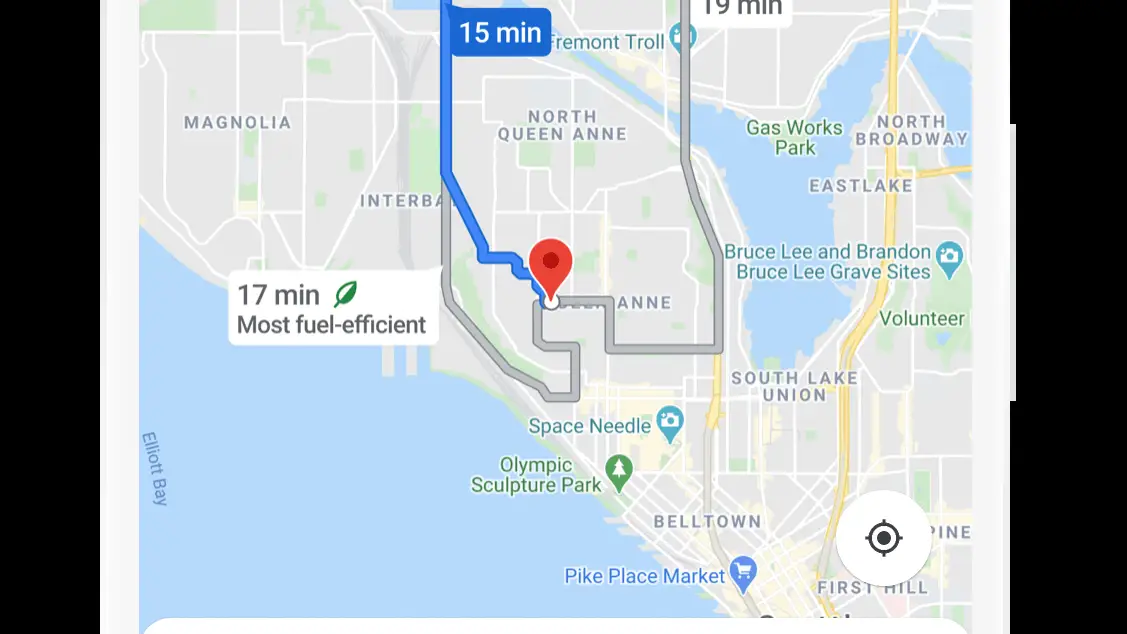 Imagen de la nueva función de Google Maps para elegir rutas más ecológicas