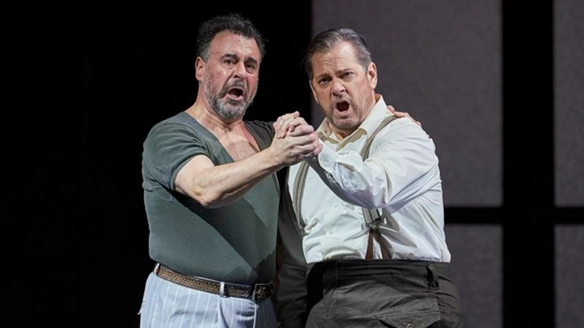 Carlos Álvaret (Yago) y Gregory Kunde (Otello) en uno de los ensayos