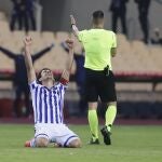 Mikel Oyarzabal celebra la victoria de la Real Sociedad contra el Athletic