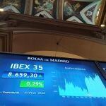 Una pantalla muestra la evolución del índice IBEX 35