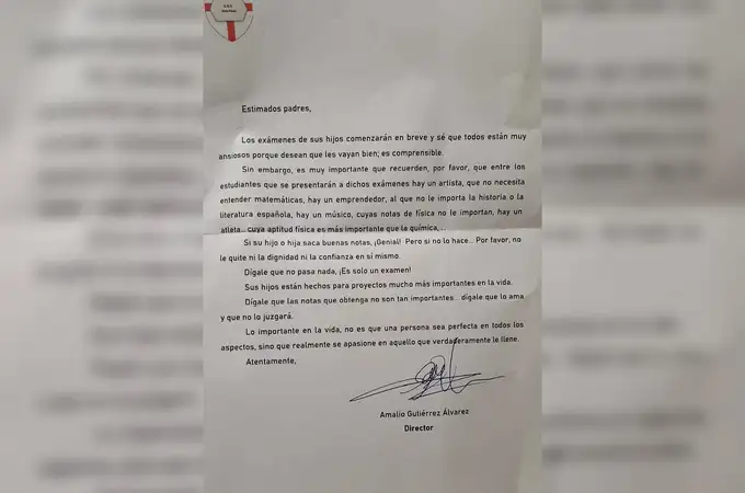 La polémica carta del director de un instituto a los padres de los alumnos: “Si no saca buenas notas, no le quite la dignidad”