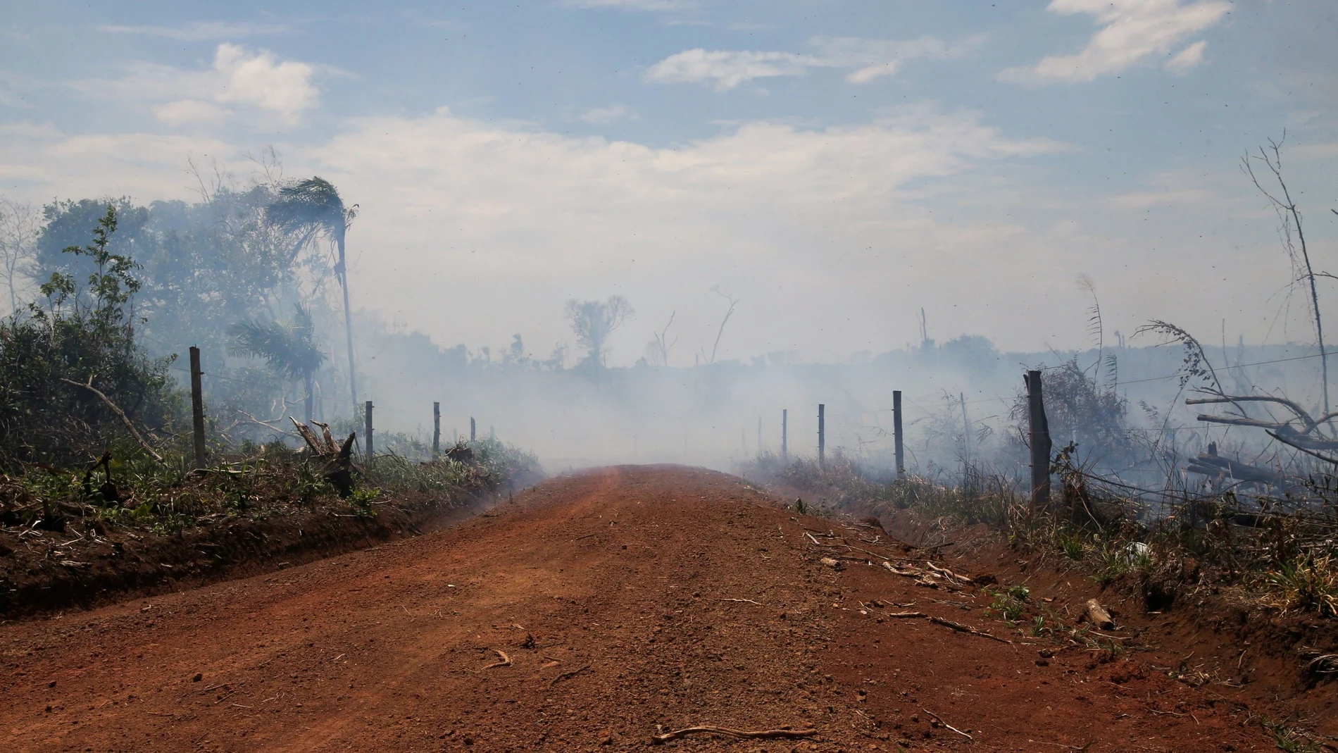 Smoke rises in the middle of an illegal road made during the deforestation of the Yari plains, in Caqueta, Colombia March 2, 2021. Picture taken March 2, 2021. REUTERS/Luisa Gonzalez