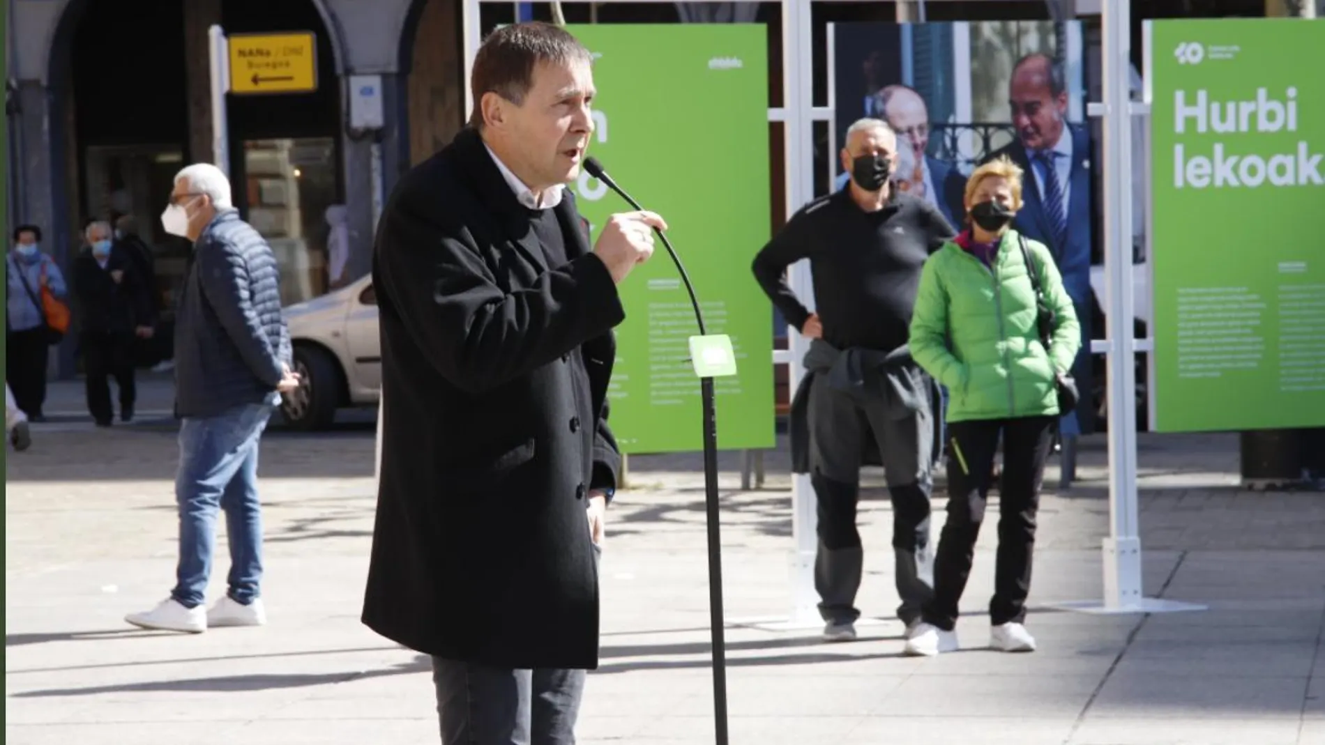 Arnaldo Otegui, en un momento del acto celebrado hoy en Eibar