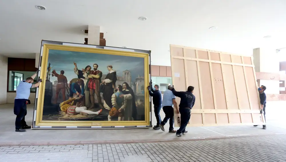 Las Cortes de Castilla y León reciben el cuadro ‘Los comuneros Padilla, Bravo y Maldonado en el patíbulo’, propiedad del Museo del Prado y procedente del Congreso de los Diputados, para la exposición ‘Comuneros. 500 años’ con motivo del V Centenario del Movimiento Comunero