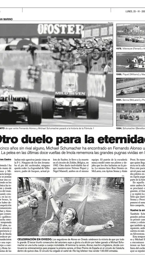 Página Diario La Razón abril de 2005 GP de San Marino F-1