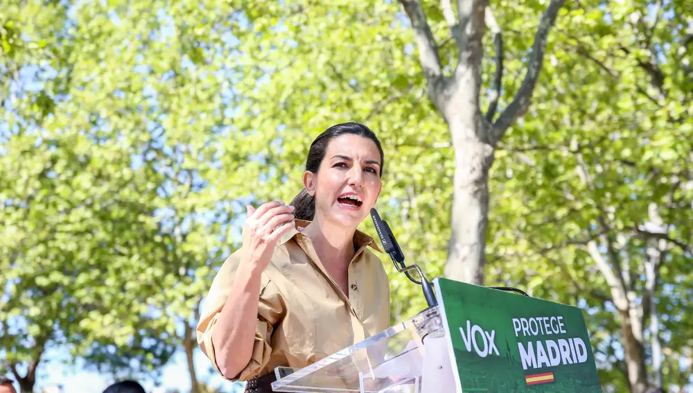 La candidata de Vox a la Presidencia de la Comunidad de Madrid, Rocío Monasterio, ayer, durante un acto previo a las elecciones
