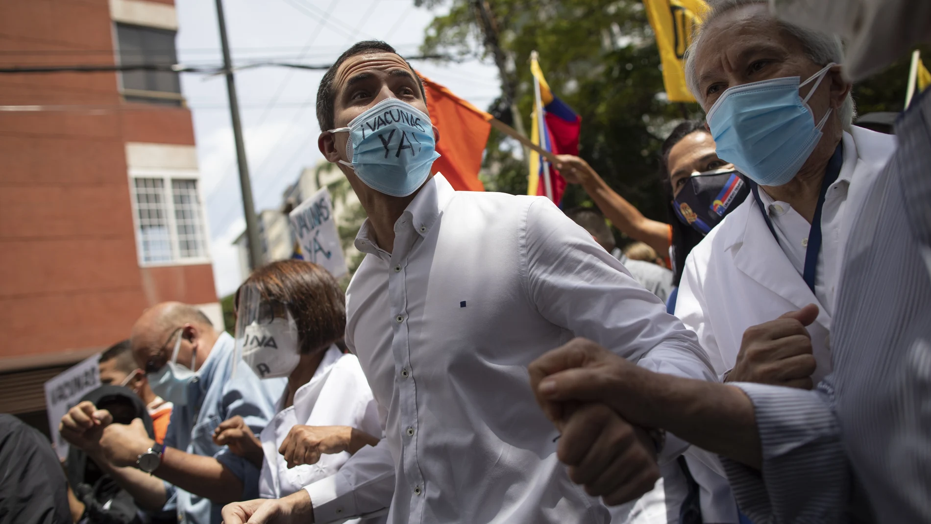 Juan Guaido en una marcha en Venezuela