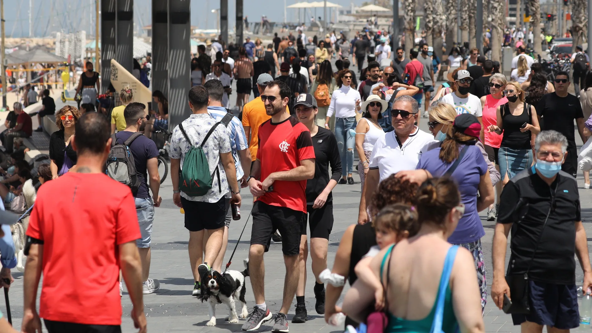 La gente pasea sin mascarilla por el paseo marítimo de Tel Aviv