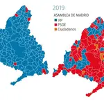  Del azul al rojo en diez años: así ha cambiado el mapa político de Madrid