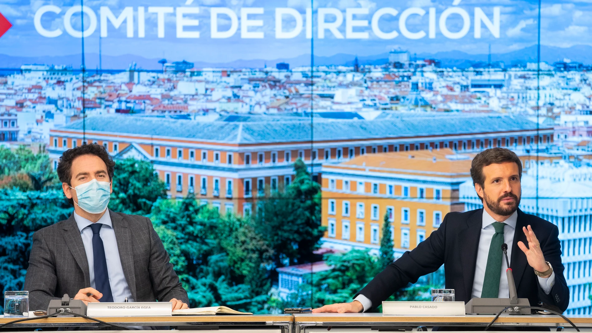 El presidente del Partido Popular, Pablo Casado, ayer, en la reunión del Comité de Dirección en la sede de Génova