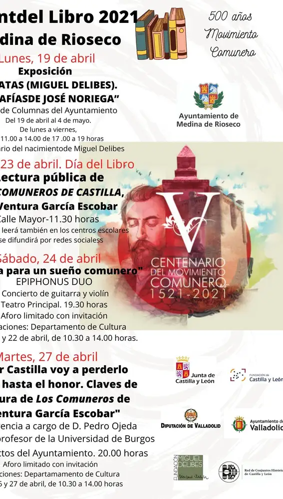 Cartel de las actividades del Día Internacional del Libro que celebra Medina de Rioseco