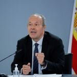 El ministro de Justicia, Juan Carlos Campo, durante la rueda de prensa posterior a la reunión del Consejo de Ministros, este martes en el palacio de La Moncloa